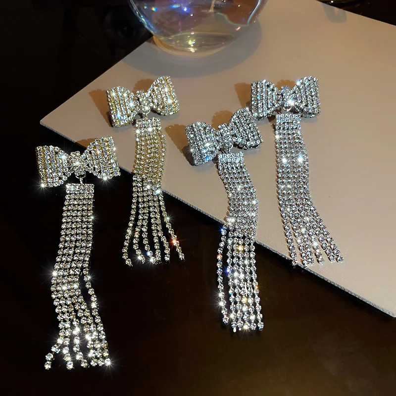 

trendy wholesale bowknot crystal luxury exaggerated fashion earrings
