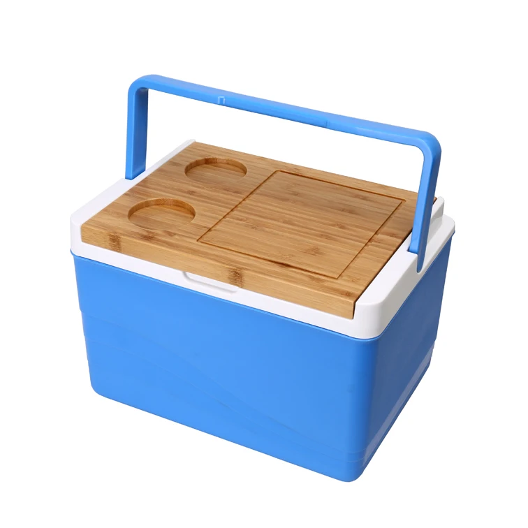 

11L pu foam cooler box with wooden lid Food grade OEM insulated outdoor picnic portable cooler box wholesale eco friendly Gint, Red/blue/ customized