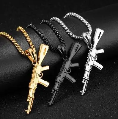 

Newest Men Jewelry Hip Hops Pistol Pendant Necklace 18k Gold Plated Gun Pendant Necklace For Punk Men