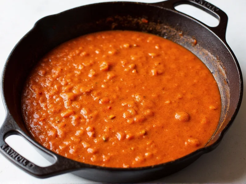 Homemade sloppy joe sauce simmering in cast iron skillet