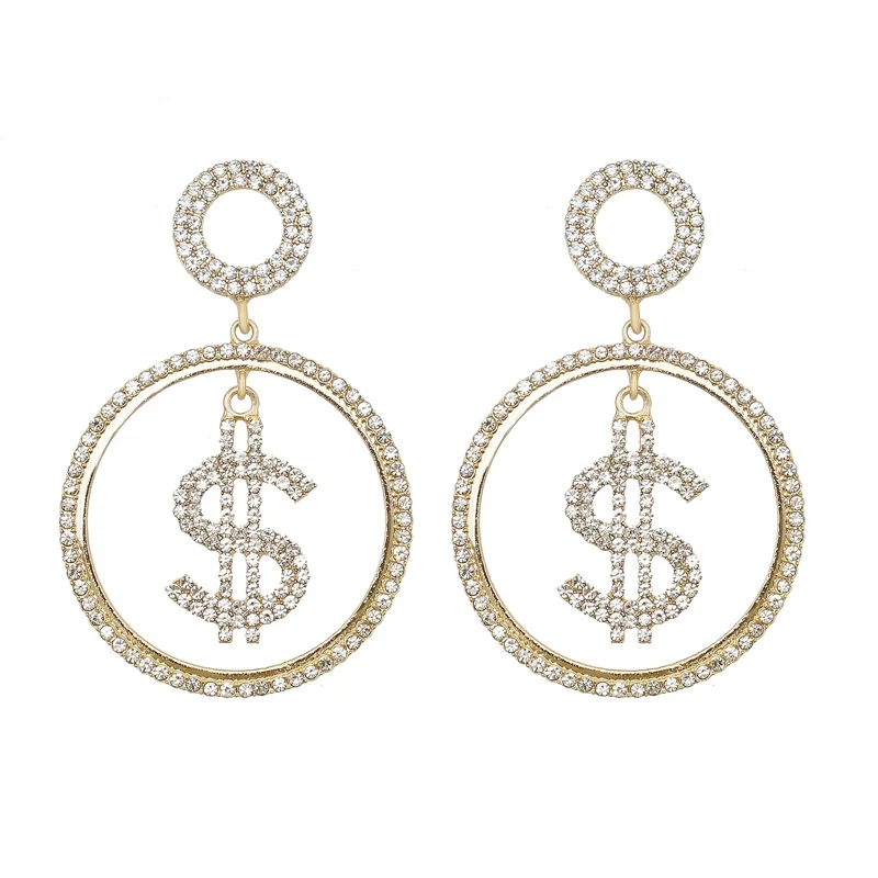 

Novelty Luxury Money Sign Crystal Drop Earrings for women Shiny Rhinestone Dollar Pendant Dangle Earrings Jewelry Accessories, Silver,gold