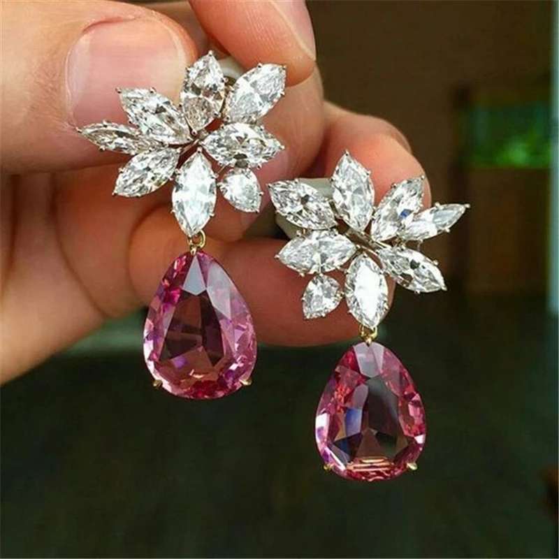 

natural Ruby Diamond Earrings for Women S925 Silver Color Garnet Jewelry Bizuteria Gemstone Earring aretes de mujer oorbellen
