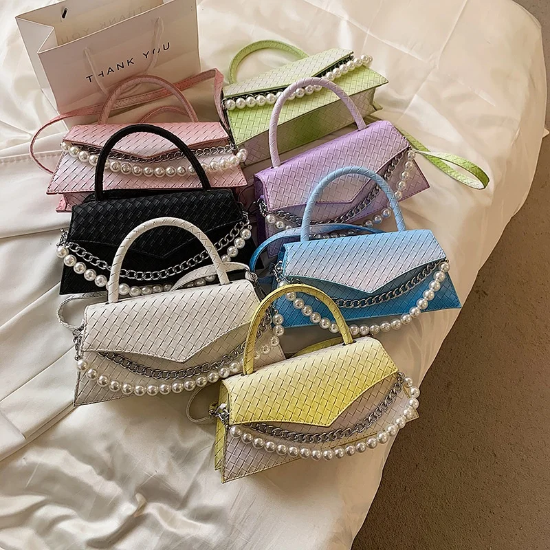

2021 Factory wholesale designed pearl chain women hand bag mobile phone bag mini square shoulder bag handbags