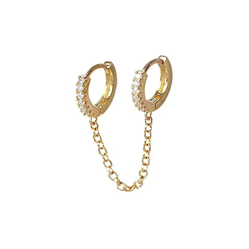 

1Pc Two Hole Hoop Earring Crystal Zircon Punk Hip Hop Earrings Gold Piercing Jewelry for Women Fashion Accessories Girls, As picture