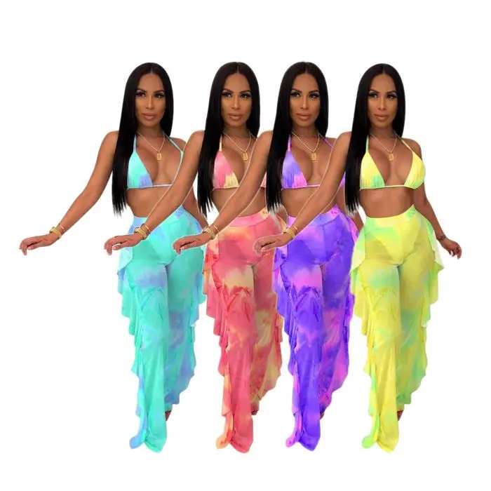 

2020 Fashion Woman Club Bikini Halter Sexy Swimsuits for Women 2Pcs Sheer Women Long Pant Bathing Suits, Picture