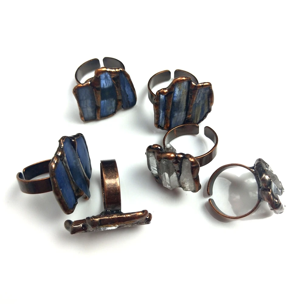 

Wholesale natural three agate druzy ring copper  fashion crystal stone rings blue and white for women jewelry men girl, Multi