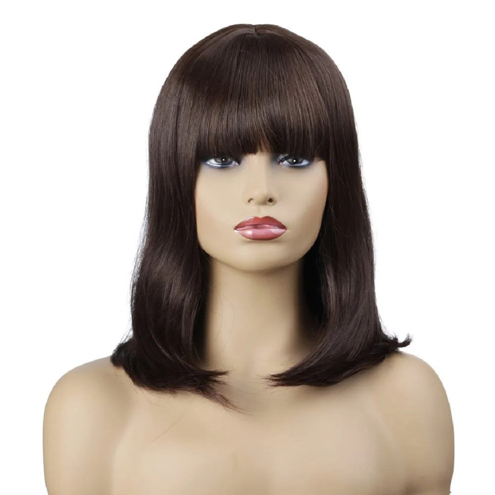 

Wholesale Bob Wigs Brazilian Virgin Long Colored Synthetic Lace Front Wigs Toupee Human Hair Wigs, Brown