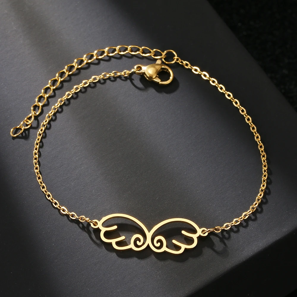 

Stainless Steel Bracelets Hollow Cute Wings Fashion Chain Fine Charm Bracelet For Women Jewelry Wedding Party Girls Wife Gifts