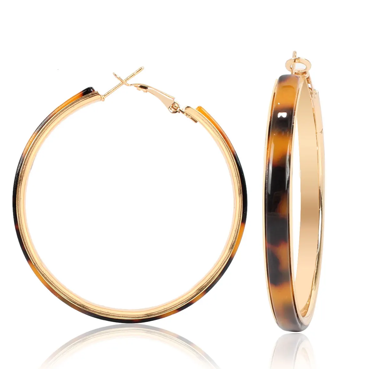 

Boho Acrylic Hoop Earrings for Women Girls Round Gold Plated Jewelry Leopard Grain Huggie Hoop Earring Ear Accessories, Photo