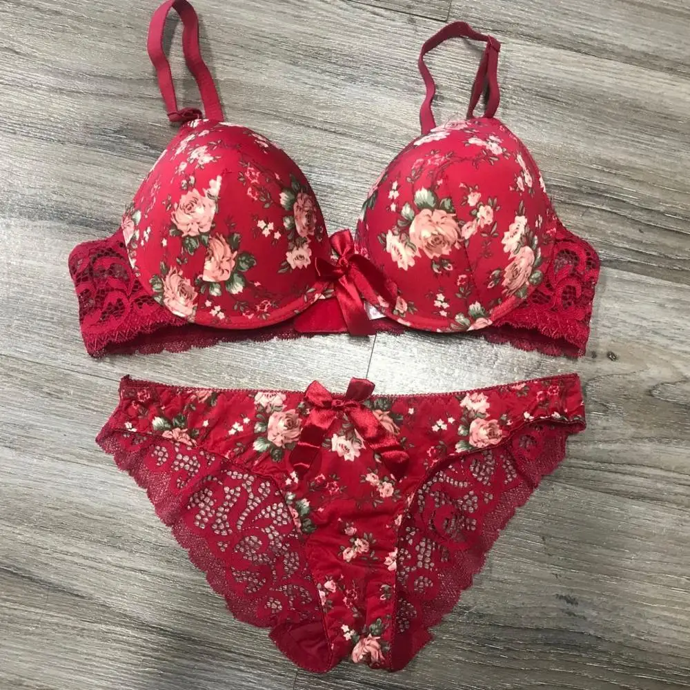 printed lace underwear bra set sexy panty fashion lace women