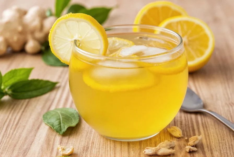 Fresh ginger root and lemons arranged on wooden cutting board