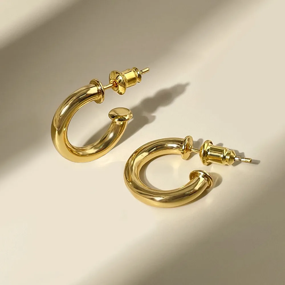 

18k gold plated stainless steel C shape minimalist chunky earrings
