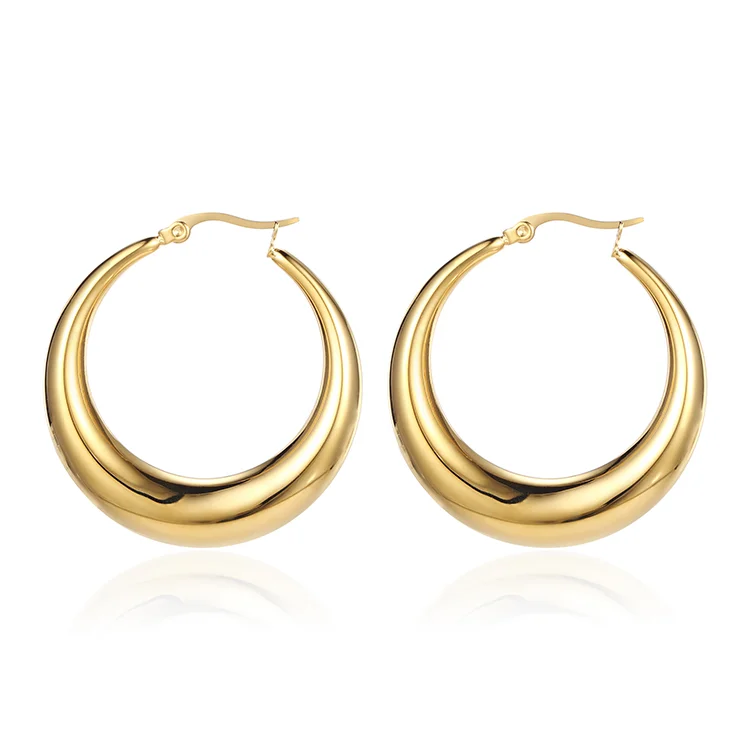 Big Round Hollow Earrings Trendy Silver Fashion Jewelry Wholesale Large Stainless Steel Hoop Earrings Women EHE001