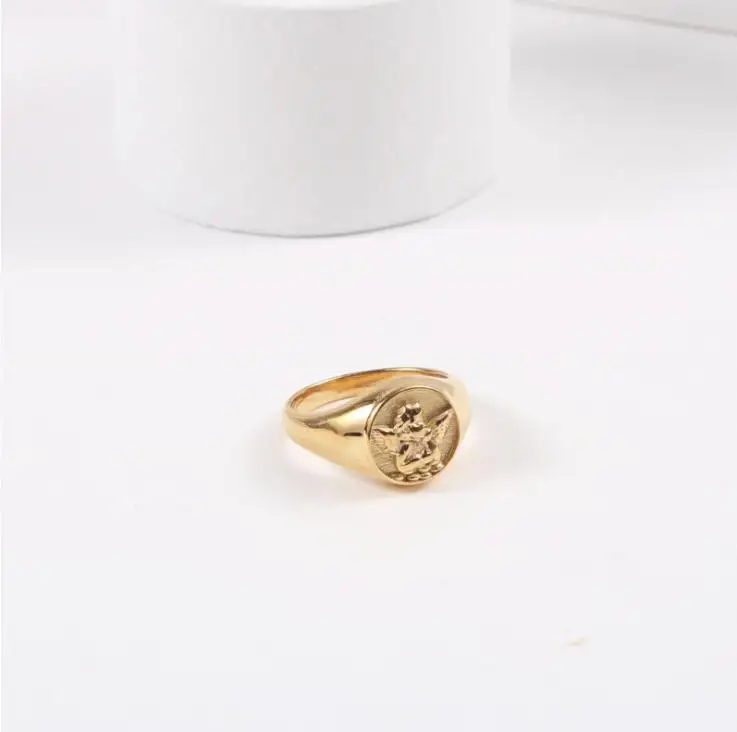 

Fashion Jietao Jewelry Women Girlfriend Gift Ideas Love 18K Gold Plated Thick Angel Ring Signet Ring Stainless Steel, Silver,gold,rose gold custom