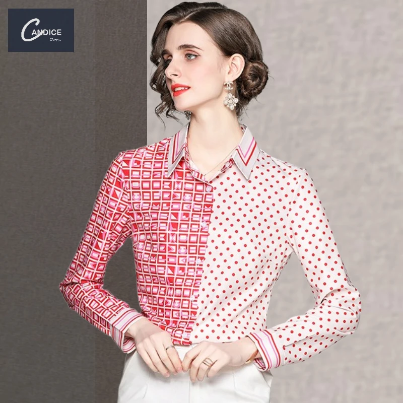 

Candice Dora 2021 New Stylish Fashion Tops Turn-down Neck Floral Print Long Sleeve White Polo Polyester Shirt Wholesale