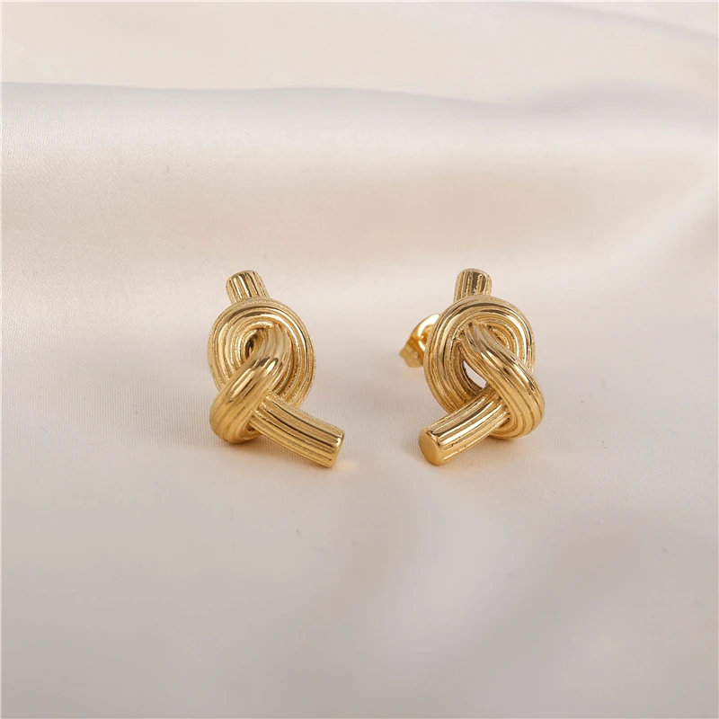 

18K PVD Gold Plated Tarnish Free & Waterproof Stylish Knot Stainless Steel Stud Earring