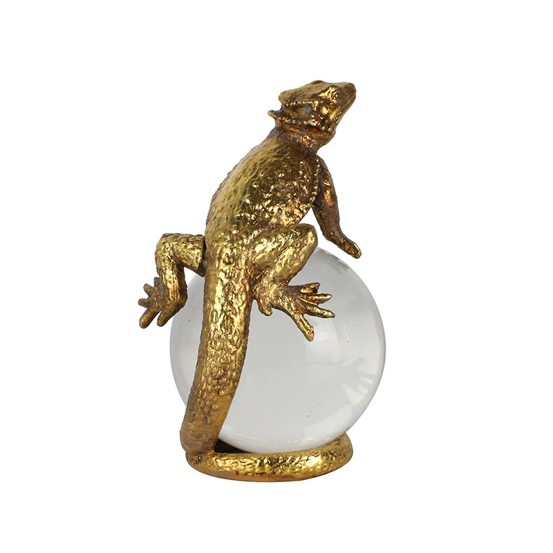 Resin gold animal sculpture crocodile octopus lizard monkey statue with crystal ball home decor supplier