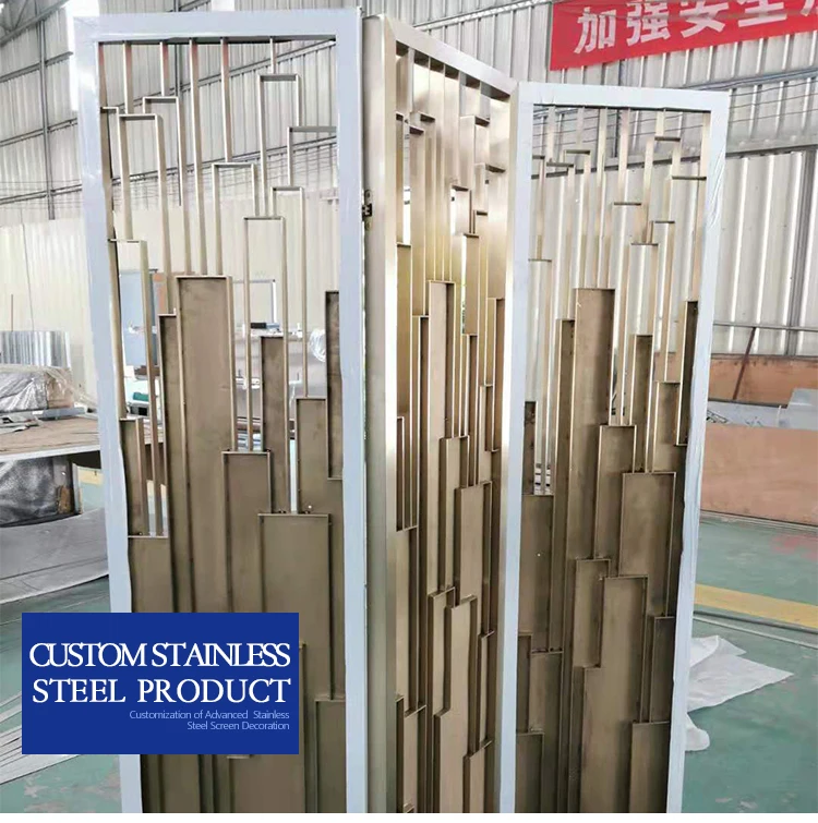 folding hall decorative metal room divider screen partition chinese antique freestanding foldable stainless steel room divider