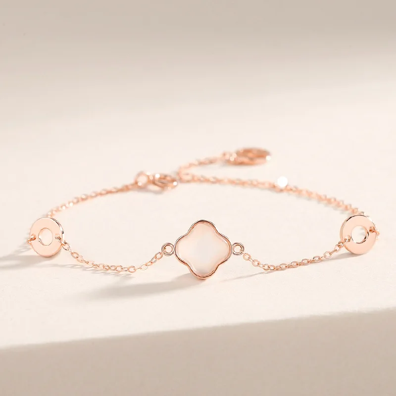 

Vana Simple Style Fine Jewelry 925 Sterling Silver Four Leaf Clover Bracelet 18K Rose Gold Plated Bracelets Bangles for Women