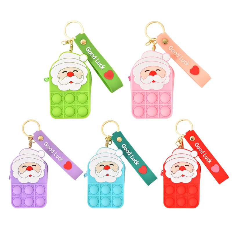 

personalized new products 2022 santa clause fidget toy keychain purse cute santa claus pop it silicone keyring purse for girls