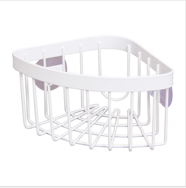 

No drilling Double suction cup wrought iron white triangle drain rack sink mini storage basket kitchen sink corner caddy