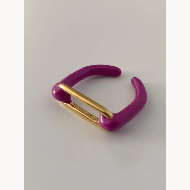 

Double Layered Hollow Purple Enamel Ring Brass Open Geometric 18K Gold Plated Rings for Women Cute Minimalist Handmade Jewelry