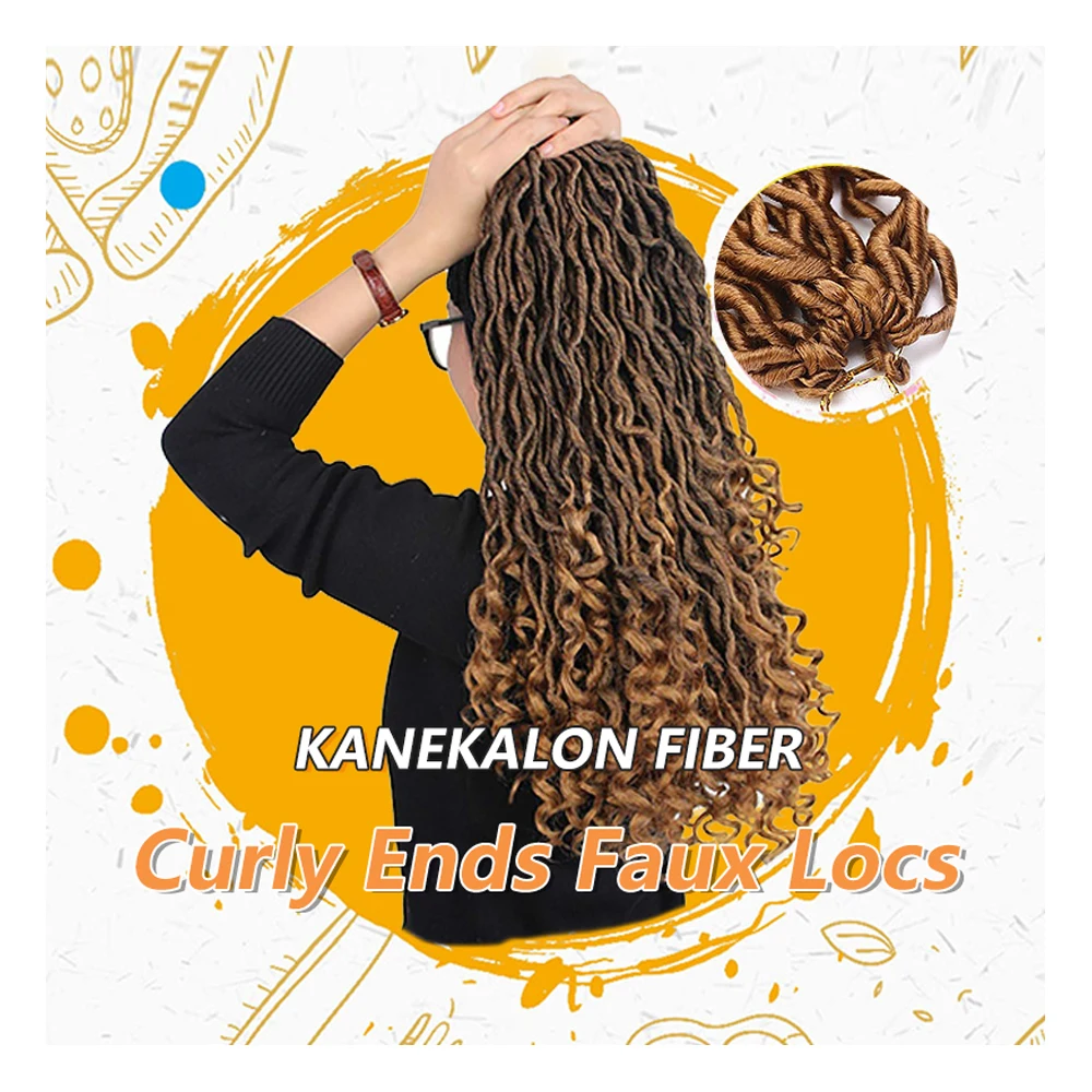 

Julianna Goddess Faux Locs Curly Ends Crochet Braids Soft Faux Loc Crochet Braid Hair Wavy Prestretched Synthetic Braiding Hair, #1b.#t1b/27.#t1b/30 #t1b/bug