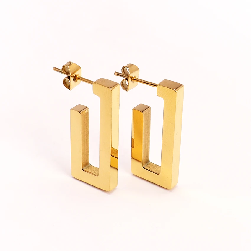

Exquisite Stainless Steel Square Earrings Trendy Hypoallergenic Jewelry 18K Gold Plated Geometry Rectangle Earrings