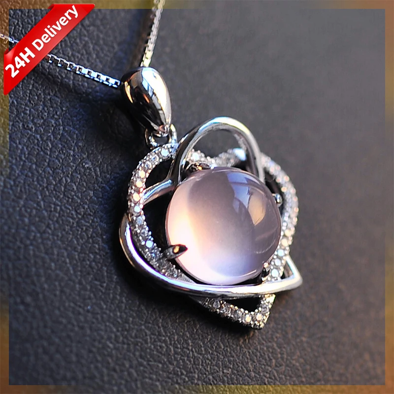

HOVANCI Natural jewelry gemstone heart shape pendants 925 silver pink rose quartz pendant