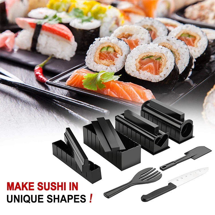
10 Pieces No-stick Professional Sushi Making Kit,Eco-friendly Kitchen Sushi Tray 