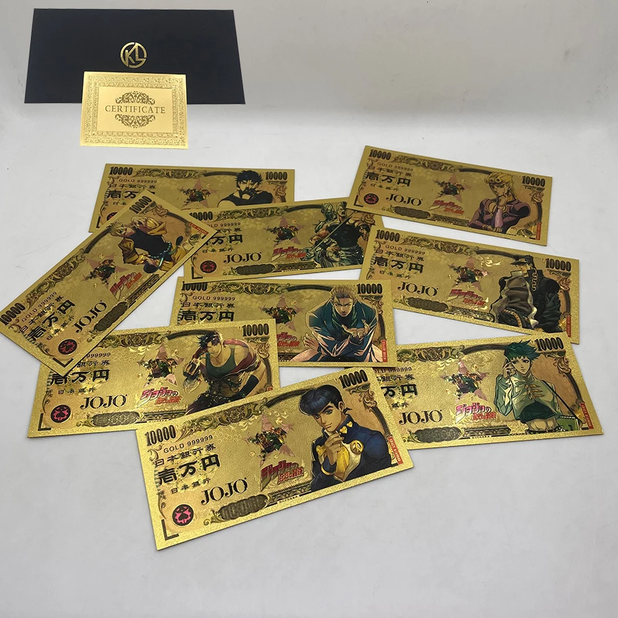 

9 Designs Japanese Classic Anime JoJo's-Bizarre Adventure Gold Banknotes JOJO Animation Fans Collection Cards For Gift