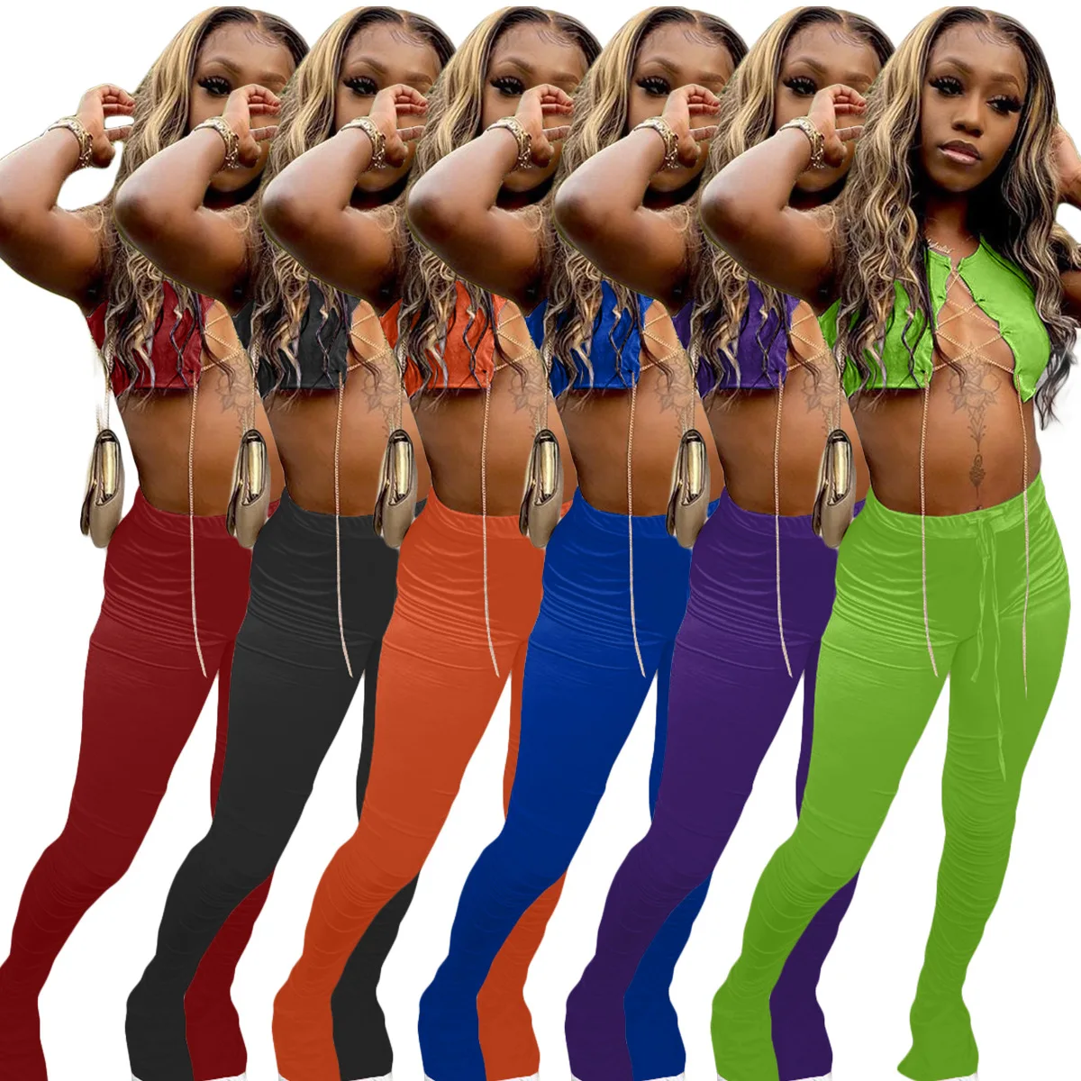 

Women's 2 Piece Set Stacked Trousers Jogger Pants Sweatpants Jumpsuits Rompers Two Piece Set Plus Size Clothing Outfits
