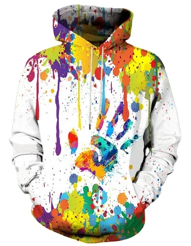 

Wholesale Cheap Paint 3D Digital Printing Hoodies Colorful Men Fashion Pullover Sweatshirt, White/yellow/black/pink/purple/green