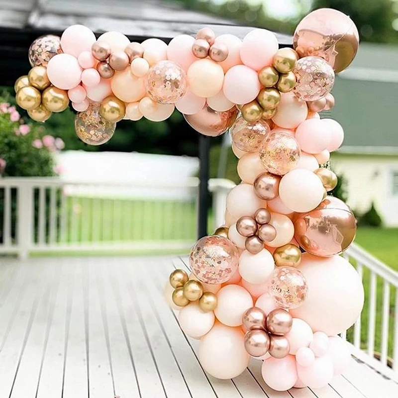 

96pcs Morandi Peach Globos Balloons Garland Arch Kit Chrome Rose Gold 4D Ballon for Baby Shower Wedding Birthday Party Decor