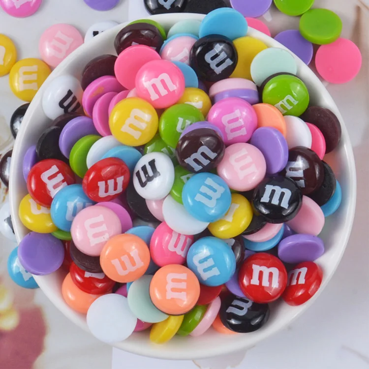 

200pcs per bag cheap price round flat back colored chocolate m bean resin cabochons