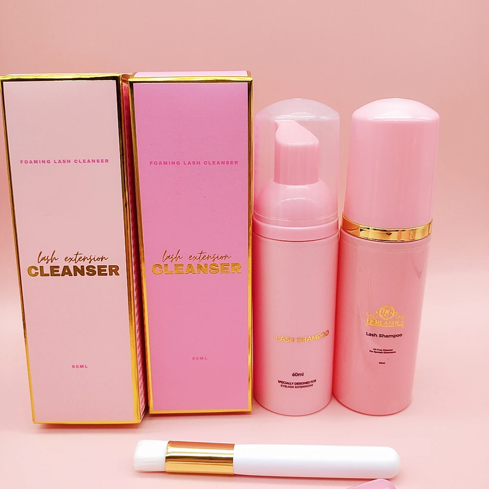 

oil free empty eyelash extension shampoo cleanser bottle with private label bulk pink gold lash shampoo bottle