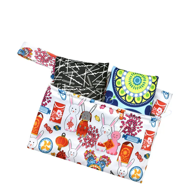 

Washable Waterproof Cloth Zipper Diaper Wet Bag For Sanitary Pads Mini Reusable Diaper Bag, Customized color