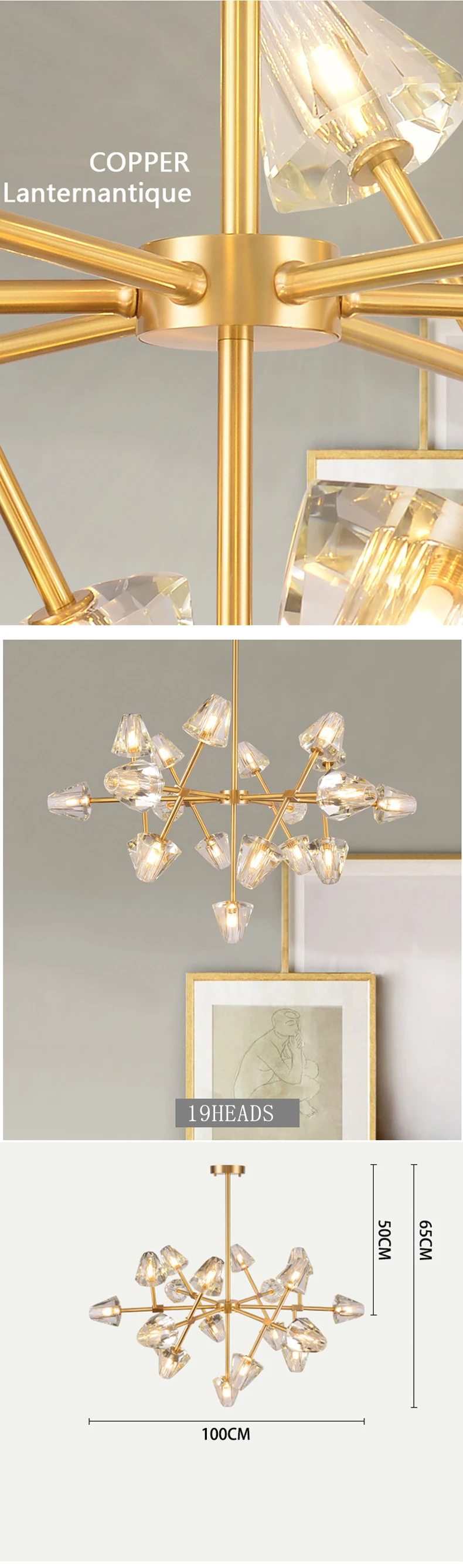 large big Villa hotel home dining room pendant lights large k9 brass copper modern crystal chandelier for living room
