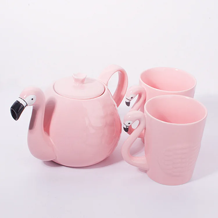 

Ceramic home flamingo cold water girders teapot couples cups, Pink