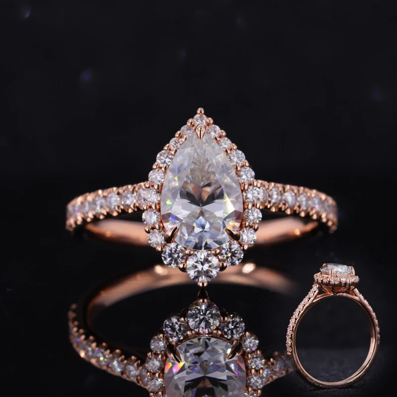 

Starsgem customize 18k solid rose gold pear brilliant cut moissanite ring for wedding