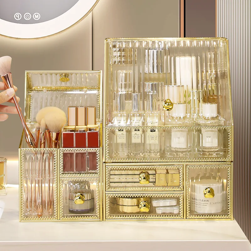 

New Luxury Acrylic Plastic Combination Clear Cosmetic Organizer Desktop Clear Drawer Organizer PET Storage Box Products