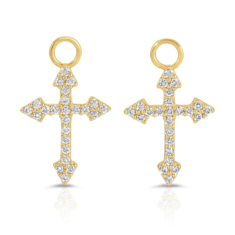 

Gemnel new trendy 18k gold cz cross charm pendant drop earrings