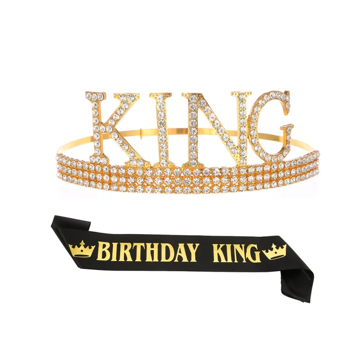 

Men's Birthday Crown Etiquette Belt Set Men's King Crown Headdress Birthday Party Tiara Hair Jewelry