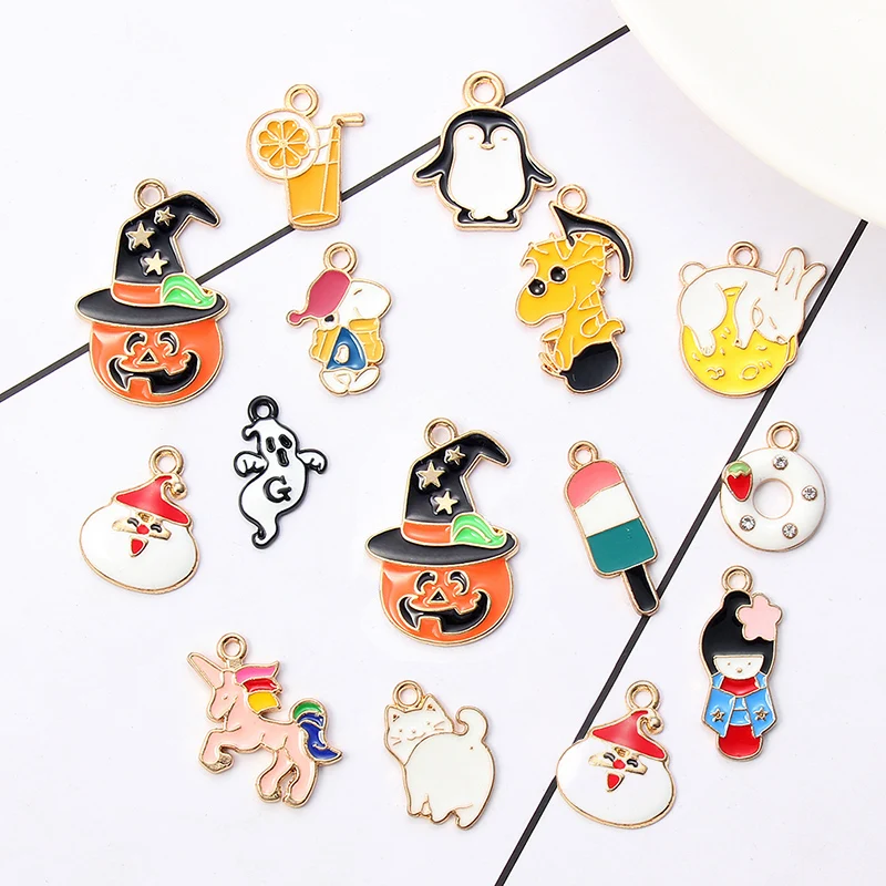 

Animals Unicorn Cat Penguin Mixed Enamel Beads Pendants Charms Craft Bracelet Earring DIY Jewelry Findings