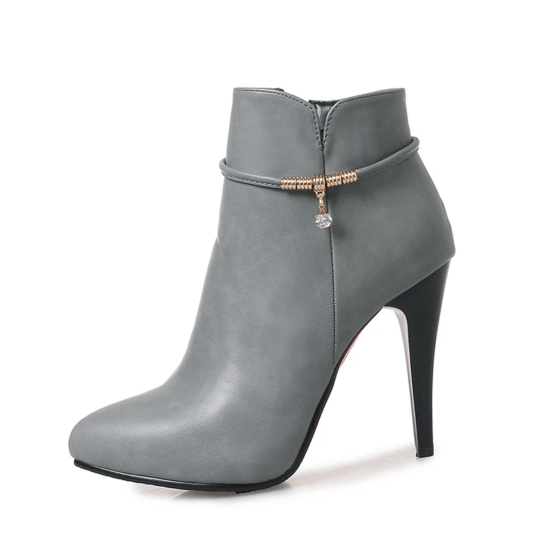 

High Quality Waterproof Women Thin Heel Gray Winter Short Boots, Black/gray/apricot