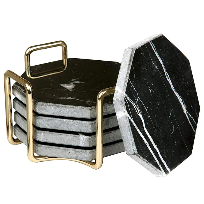 

Ceramic Black Marble Coasters Set With Gold Holder, As show or customized