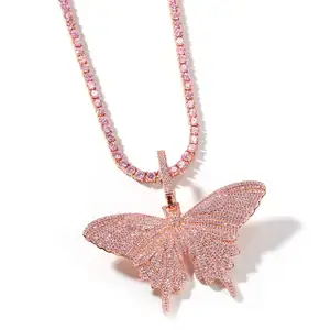 Hot Sale Womens Jewelry Pink Butterfly Pendant Necklace Tennis Chain With Butterfly Pendant 2