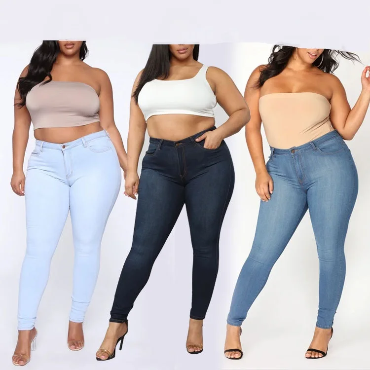 

XL-5XL Summer Women Plus Size Stretch High Waist Jeans Casual Blue Office Lady Skinny Pencil Pants Classic jeans trousers