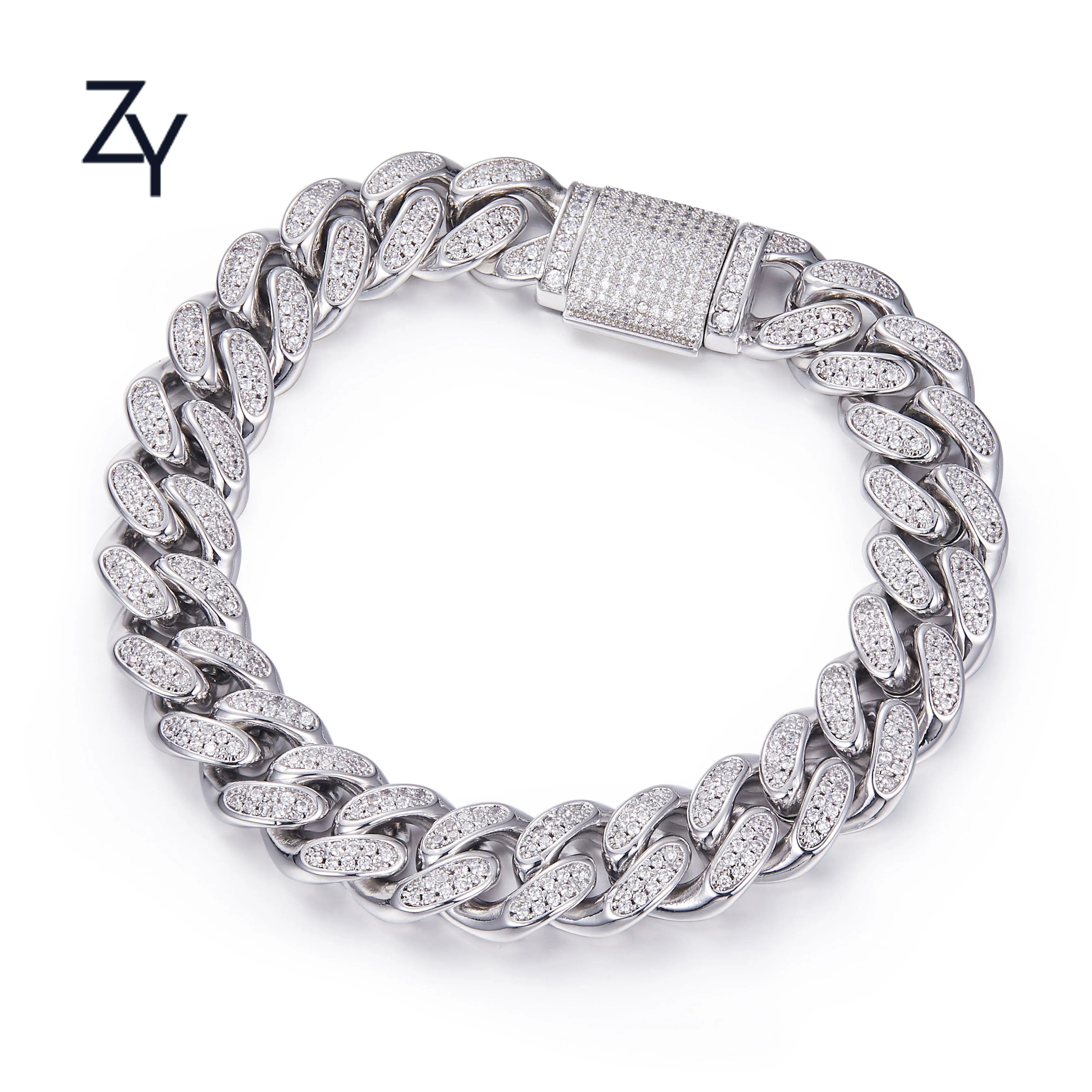

Wholesale Luxury Iced out Cuban link chain 12 mm Moissanite 925 Sterling Silver Necklace for men Hip hop gift Platinum plated