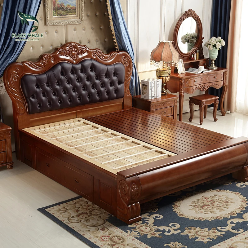 
Bedroom Furniture Storage Luxury Antique King Size Frame Double Wood Beds 